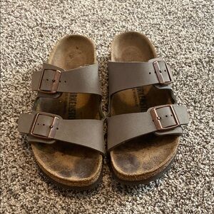 Birkenstock Brown Sandals with Adjustable Straps and Contoured Footbed